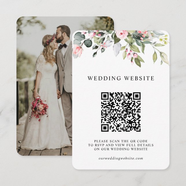 Floral Greenery Foliage QR Code & Photo Wedding Enclosure Card (Front/Back)