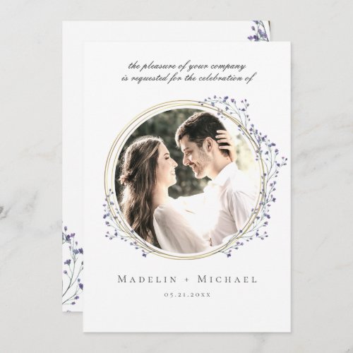 Floral Greenery Gold Formal Photo Wedding Invitation