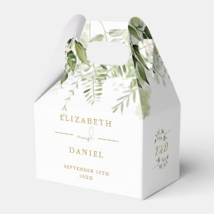 Floral Greenery Gold Monogram Wedding Favor Boxes