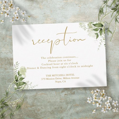 Floral Greenery Gold Script Wedding Reception Enclosure Card