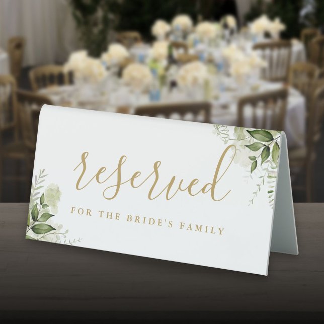 Floral Greenery Gold Wedding Reserved Table Tent (Floral Greenery Gold Wedding Reserved Table Tent Sign)
