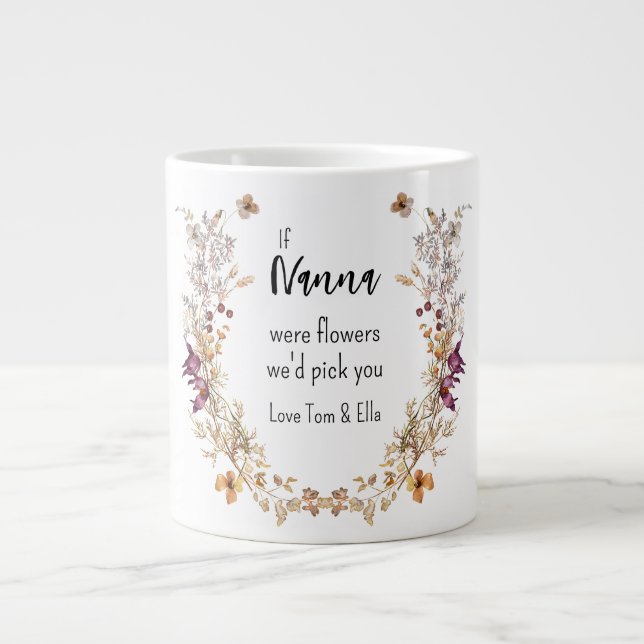 Floral Greenery Grandma Grandkids Names   Giant Coffee Mug (Front)