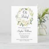 Floral Greenery Green White Oh Baby Shower Brunch Invitation (Standing Front)