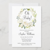 Floral Greenery Green White Oh Baby Shower Brunch Invitation (Front)
