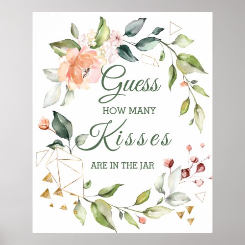 Floral Greenery Guess How Many Kisses Game  Poster