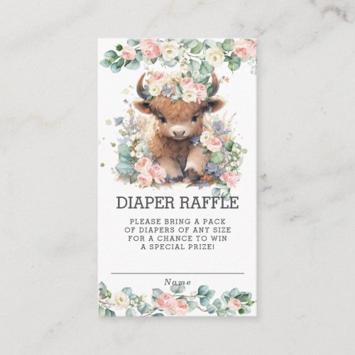 Floral Greenery Highland Cow Baby Diaper Raffle Enclosure Card