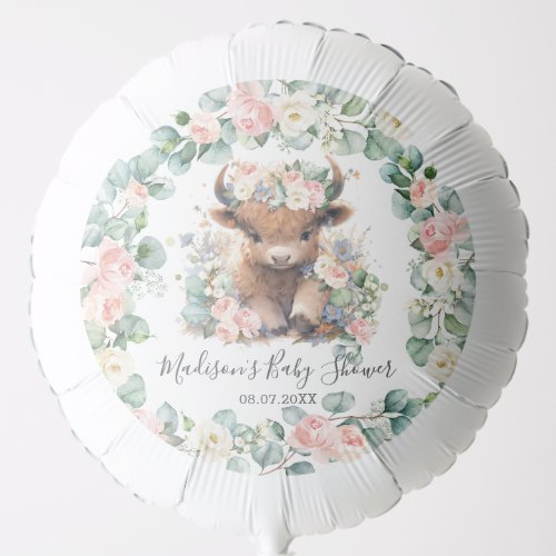 Floral Greenery Highland Cow Baby Shower Birthday Balloon