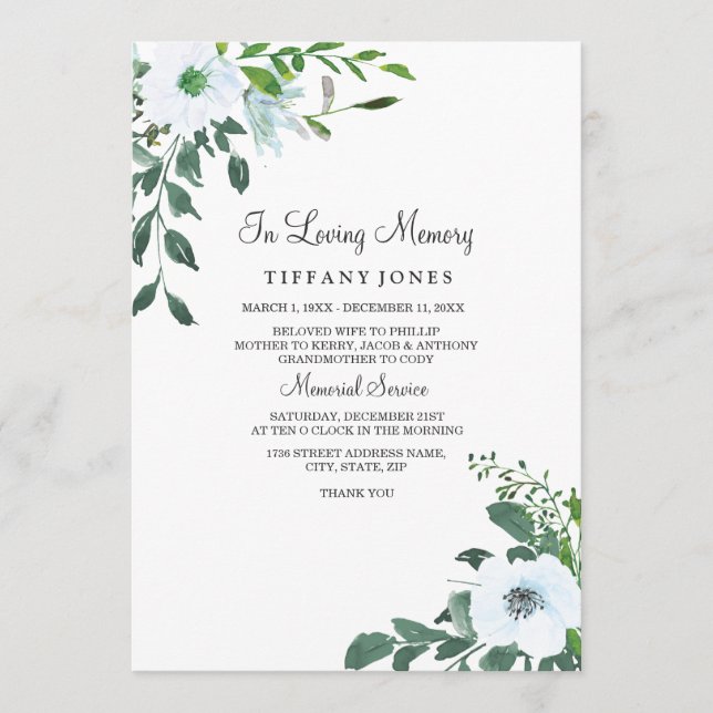 Floral Greenery In loving memory memorial service Program (Front)