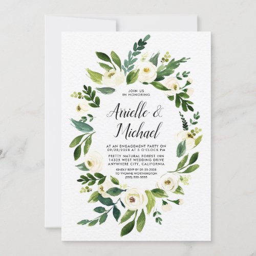 Floral Greenery Ivory Engagement Party Invitations