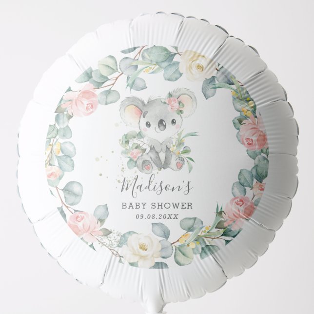 Floral Greenery Koala Baby Girl Shower Birthday Balloon (Front)