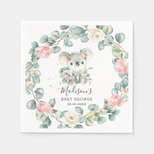 Floral Greenery Koala Baby Girl Shower Birthday Napkins