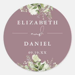 Floral Greenery Mauve Wedding Favor Classic Round Sticker