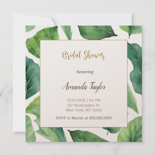 Floral Greenery Minimal Calligraphy Bridal Shower Invitation