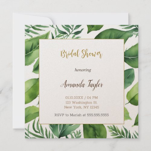 Floral Greenery Minimal Calligraphy Bridal Shower Invitation