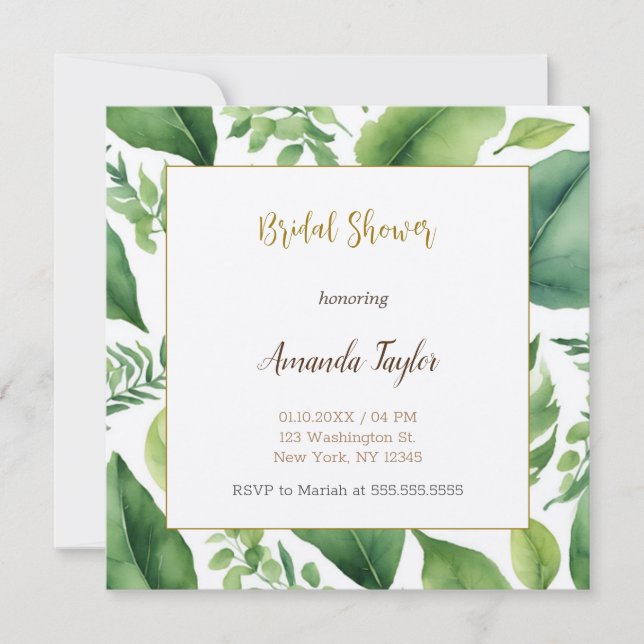 Floral Greenery Minimal Calligraphy Bridal Shower Invitation (Front)