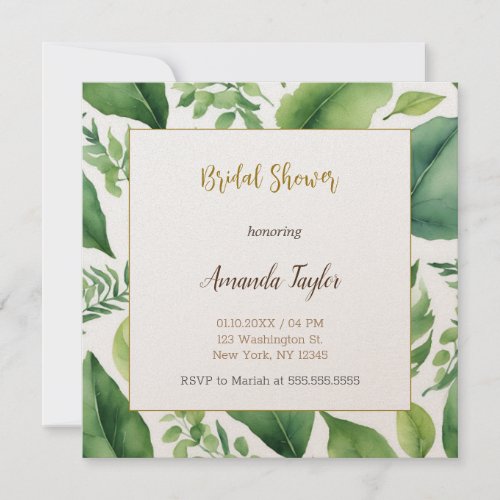 Floral Greenery Minimal Calligraphy Bridal Shower Invitation