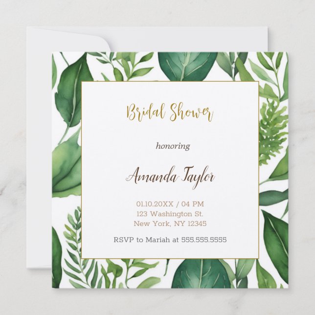 Floral Greenery Minimal Calligraphy Bridal Shower Invitation (Front)