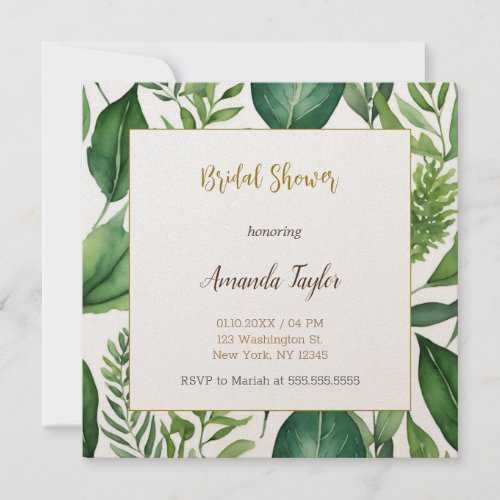 Floral Greenery Minimal Calligraphy Bridal Shower Invitation