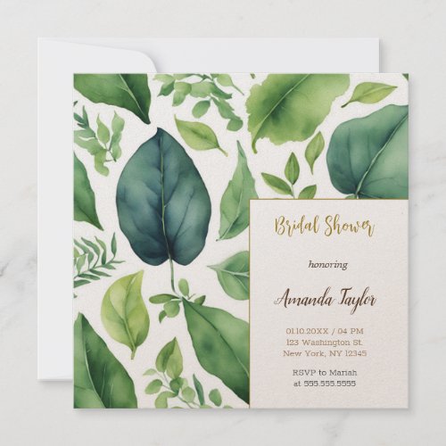 Floral Greenery Minimal Calligraphy Bridal Shower Invitation