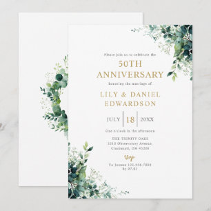 Floral Greenery Monogram 50th Wedding Anniversary Invitation