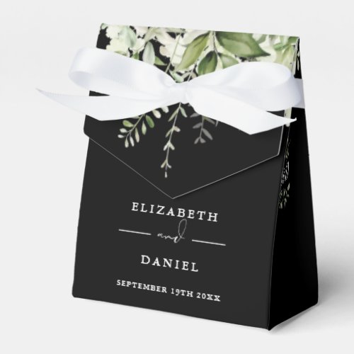 Floral Greenery Monogram Black And White Wedding Favor Boxes