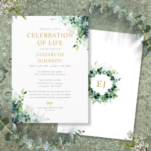 Floral Greenery Monogram Celebration of Life Invitation