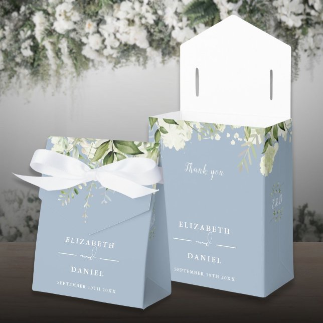Floral Greenery Monogram Dusty Blue Wedding Favor Boxes (Floral Greenery Monogram Dusty Blue Wedding Favor Boxes)