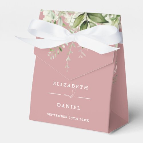 Floral Greenery Monogram Dusty Rose Wedding Favor Boxes