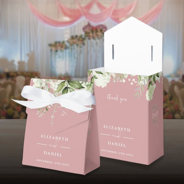Floral Greenery Monogram Dusty Rose Wedding Favor Boxes (Floral Greenery Monogram Dusty Rose Wedding Favor Boxes)