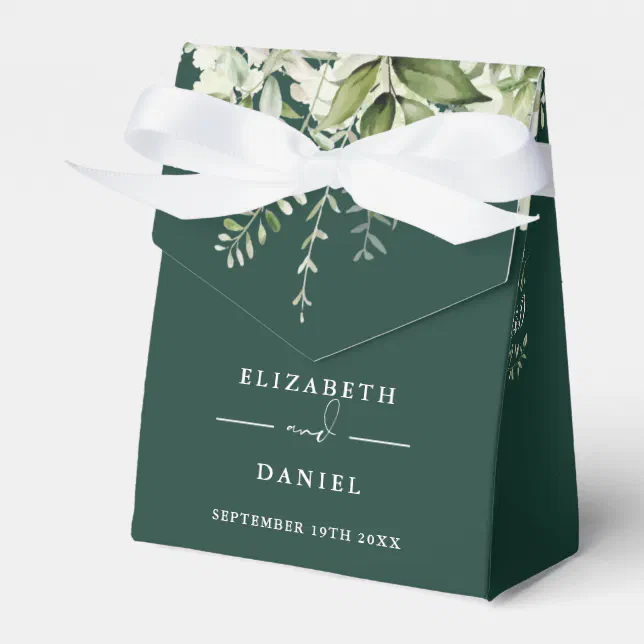 Floral Greenery Monogram Emerald Wedding Favor Boxes | Zazzle