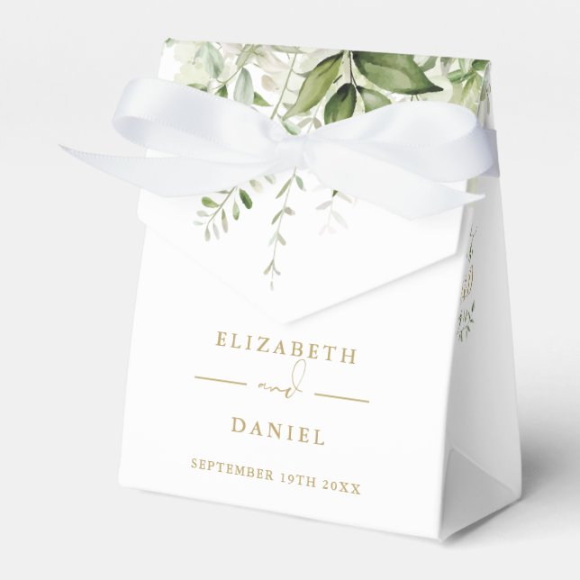 Floral Greenery Monogram Gold Wedding Favor Boxes (Front Side)