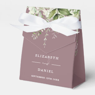 Floral Greenery Monogram Mauve Wedding Favor Boxes