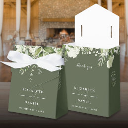 Floral Greenery Monogram Olive Green Wedding Favor Boxes