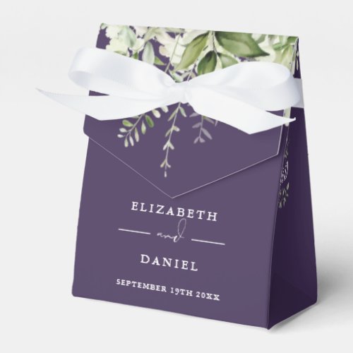 Floral Greenery Monogram Purple Wedding Favor Boxes