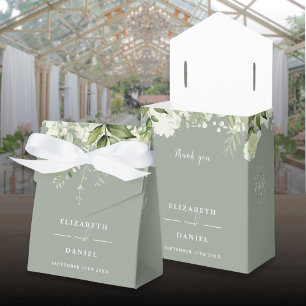 Floral Greenery Monogram Sage Green Wedding Favor Boxes