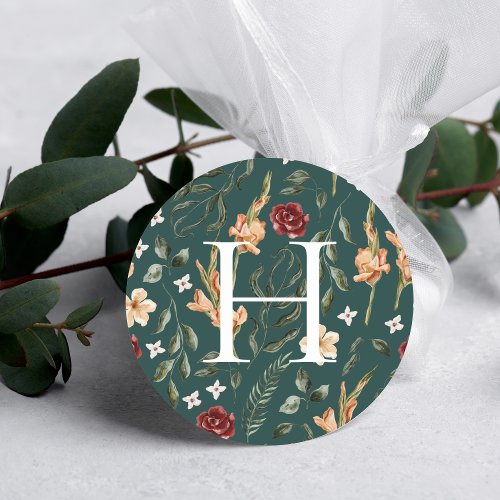 Floral Greenery  Monogram Wedding Envelope Seal