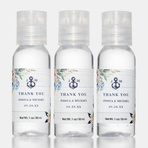 Floral Greenery Navy Anchor Monogram Wedding Hand Sanitizer