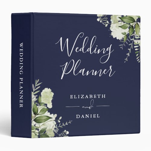 Floral Greenery Navy Blue Wedding Planner 3 Ring Binder