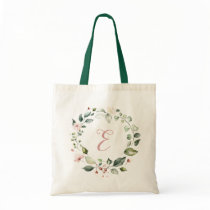 Floral Greenery Personalized Monogram Blush Pink Tote Bag Floral Greenery Personalized Monogram Blush Pink Tote Bag