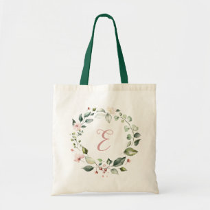 Floral Greenery Personalized Monogram Blush Pink Tote Bag