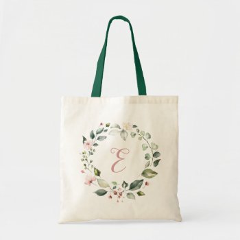 Floral Greenery Personalized Monogram Blush Pink Tote Bag by HannahMaria at Zazzle