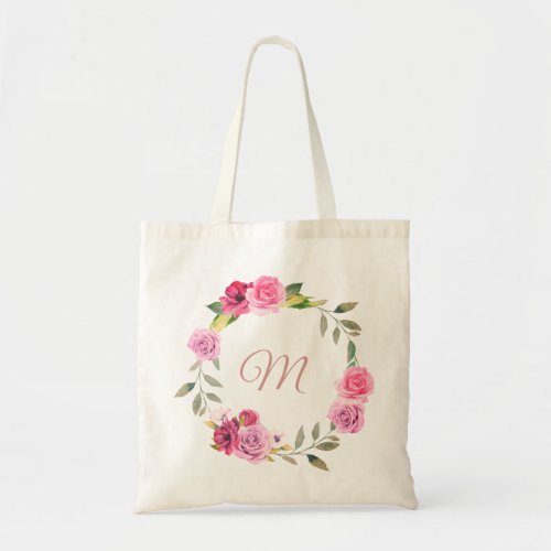 Floral Greenery Personalized Monogram Blush Pink Tote Bag