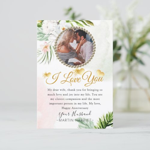 Floral Greenery Photo Wife Anniversary Card