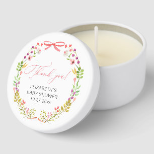 Floral Greenery Pink Bow Baby Shower Mini Candle Favors