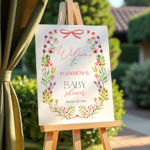 Floral Greenery Pink Bow Rustic Baby Shower