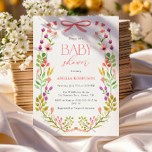 Floral Greenery Pink Bow Rustic Baby Shower
