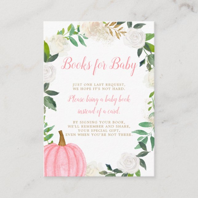 Floral Greenery Pink Pumpkin Baby Book Request Enclosure Card (Front)