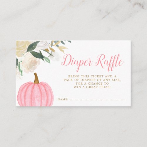 Floral Greenery Pink Pumpkin Fall Diaper Raffle Enclosure Card