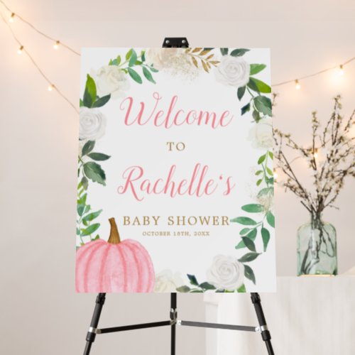 Floral Greenery Pink Pumpkin Fall Girl Baby Shower Foam Board