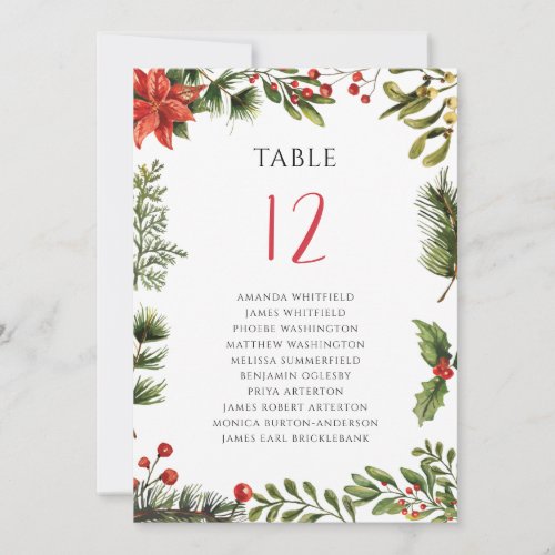 Floral Greenery Poinsettia Wedding Table Number 12